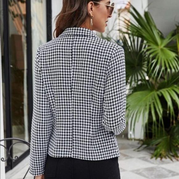 Houndstooth tweed vintage style blazer button gold - Picture 2 of 3